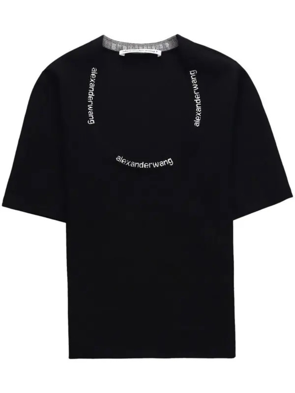 Alexander Wang Black Short Sleeve Scoop Neck Logo Trim Top - Picture 2 of 2